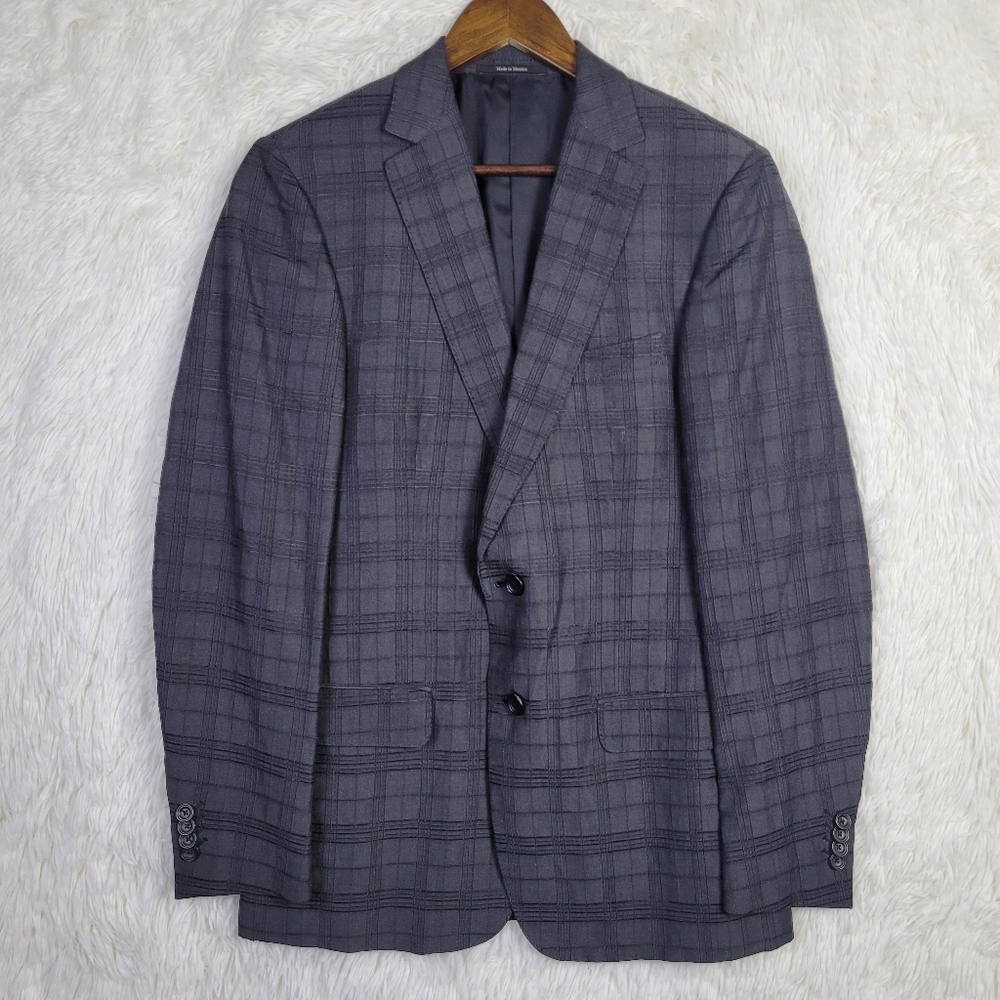 Ermenegildo Z Zegna 38R Black Check Textured Linen Blend Blazer Modern Textile